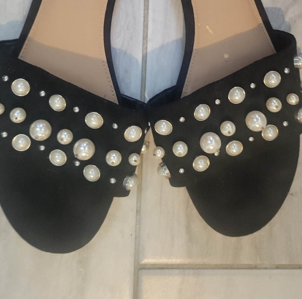 A New Day Black Faux Pearl Embellished Women's Slippers Size 11